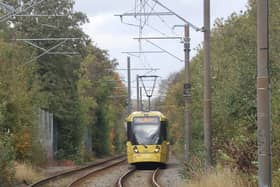 A Metrolink tram in Shaw