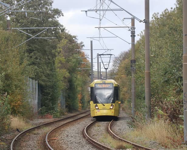 A Metrolink tram in Shaw