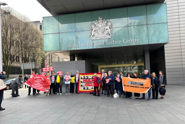 Block the Block rally outside Manchester Civil Justice Centre
