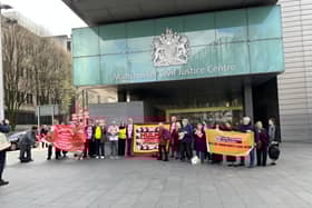 Block the Block rally outside Manchester Civil Justice Centre