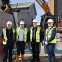 Connell Brothers site manager Mike Dowling (L), Connell Brothers commercial manager Mark Riley (Centre L), Coun Mike McCusker (Centre R), and Identity Consult assistant project manager Mark Coy (R) on site during demolition work in Eccles town centre