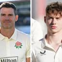 James Anderson (left) and Rocky Flintoff (right) at the Lancashire CCC photocall at Emirates Old Trafford on April 01, 2025. (Photo Getty Images/ PA Wire)