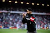  Manchester United Head Coach / Manager Ruben Amorim applauds the fans at the end of the Premier League match between Manchester United FC and Manchester City FC at Old Trafford on April 5, 2025 in Manchester, United Kingdom.