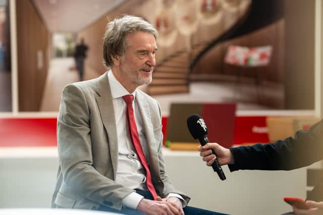 Co-owner Sir Jim Ratcliffe of Manchester United speaks at a launch event to announce Manchester United's plans to build a new world class stadium in Manchester on March 11, 2025 in London, England