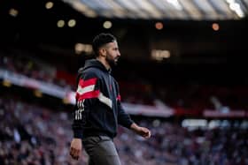 Manchester United Head Coach / Manager Ruben Amorim looks on during the Premier League match between Manchester United FC and Manchester City FC at Old Trafford on April 5, 2025 in Manchester, United Kingdom. 