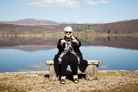 Patricia Moule,  Omaze Winner outside her new £4m home in Scotland.