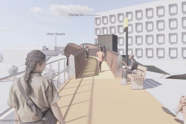 New pedestrian routes including a footbridge to Bury’s Metrolink will be the ‘first stage’ a huge £80m transformation