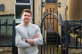 Tom Lord outside the house he bought with his ex before their relationship ended.  