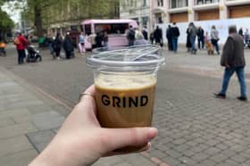 My free Iced Spanish Latte from Grind located in St. Anne's Square