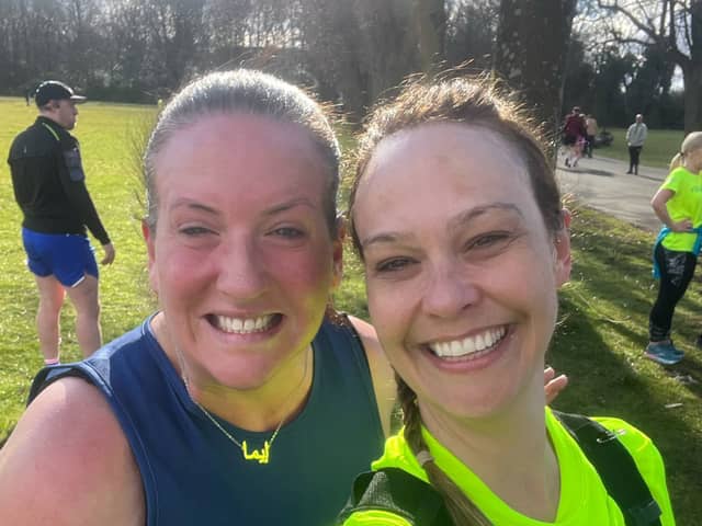 Emma & Jayne who are running the Manchester Marathon for Sophia