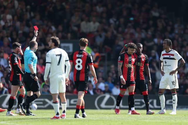 Evanilson was sent off for Bournemouth against Manchester United