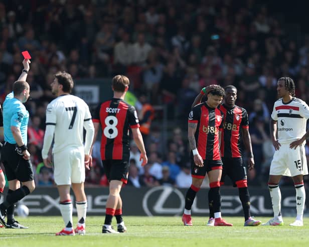 Evanilson was sent off for Bournemouth against Manchester United