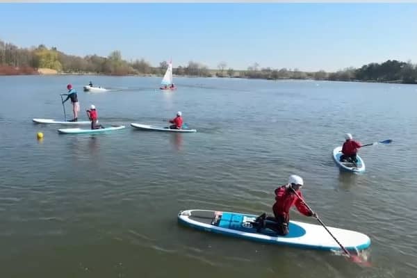A paddle boarding class