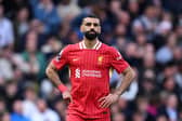Mohamed Salah of Liverpool looks dejected after Jarell Quansah of Liverpool (not pictured) scores an own goal, the second goal for Chelsea, during the Premier League match between Chelsea FC and Liverpool FC at Stamford Bridge on May 04, 2025 in London, England. 