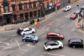 Traffic building up on Chapel Street, Salford, with new roadworks in place