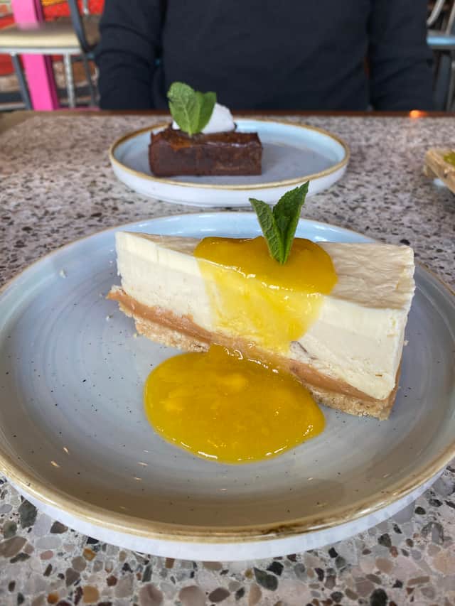 Banoffee and Mango Coulis cheesecake