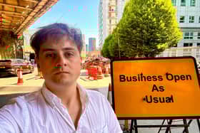 Ethan Davies at the roadworks on Chapel Street. By 11am, traffic was flowing freely - but between 8am-9am, it took him 36 minutes to drive 350 yards