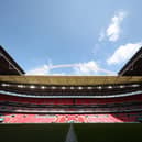 General view inside the stadium prior to the Vertu EFL Trophy Final match between Birmingham City and Peterborough United at Wembley Stadium on April 13, 2025 in London, England.