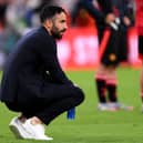 Ruben Amorim, Manager of Manchester United, looks dejected after his team's defeat in the UEFA Europa League Final 2025 between Tottenham Hotspur and Manchester United at Estadio de San Mames on May 21, 2025 in Bilbao, Spain. (
