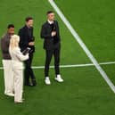 Lynsey Hipgrave, TNT Sports Presenter and Rio Ferdinand, Former Manchester United speak to Gareth Bale, Former Tottenham Hotspur footballer and Dimitar Berbatov, Former Player of Tottenham Hotspur and Manchester United in an interview prior to the UEFA Europa League Final 2025 between Tottenham Hotspur and Manchester United at Estadio de San Mames on May 21, 2025 in Bilbao, Spain.