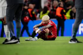 Alejandro Garnacho of Manchester United looks dejected after losing the UEFA Europa League Final 2025 between Tottenham Hotspur and Manchester United at Estadio de San Mames on May 21, 2025 in Bilbao, Spain. 