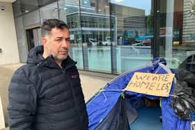 Mohammed, 50, from Iraq, is living in a tent outside the offices of Stockport Homes