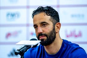Manchester United Head Coach / Manager Ruben Amorim talks to media during the post match press conference after the match bewteen Manchester United and Hong Kong at Hong Kong Stadium on May 30, 2025 in Hong Kong, China. 