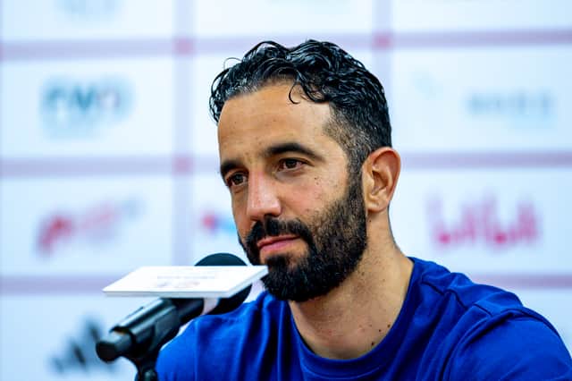 Manchester United Head Coach / Manager Ruben Amorim talks to media during the post match press conference after the match bewteen Manchester United and Hong Kong at Hong Kong Stadium on May 30, 2025 in Hong Kong, China.