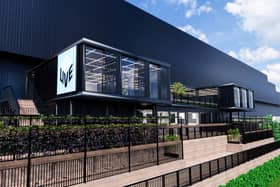 An artist's impression of the proposed Co-op Live extension which will see a canalside terrace bar and merch stalls built