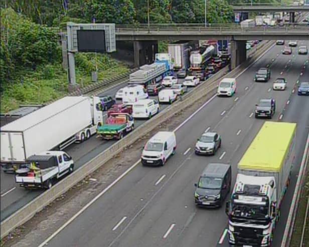 The M62 eastbound was closed following a collision involving a lorry and two cars