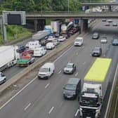The M62 eastbound was closed following a collision involving a lorry and two cars