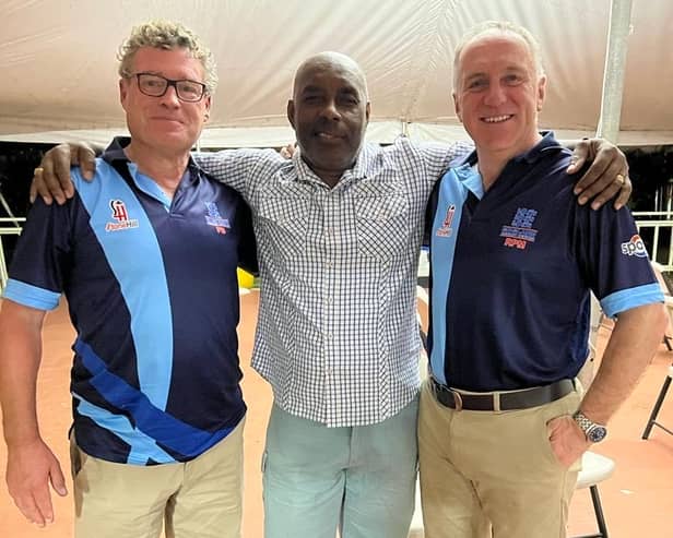 Roland Butcher with England 60s manager Paul Bradley and former captain Richard Merriman