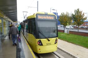 A Bury-bound tram at Ashton-under-Lyme