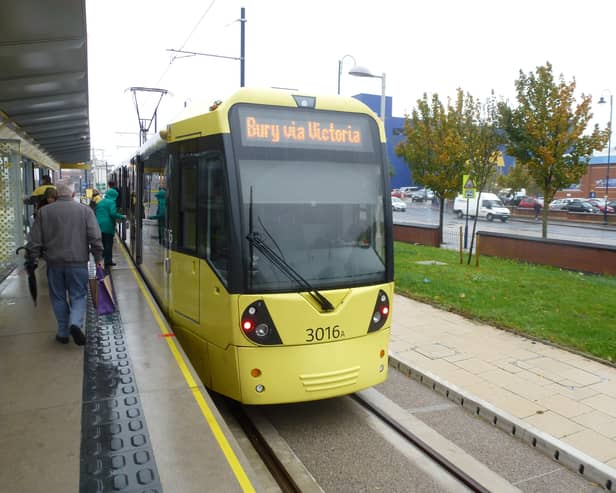 A Bury-bound tram at Ashton-under-Lyme