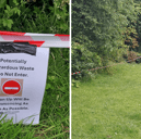 The taped off area and signs at Hough End Playing Fields in south Manchester which the council confirmed it closed for a clean-up
