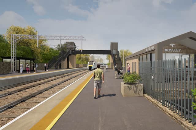 CGI view of the platform at a new and improved Mossley Station in Tameside