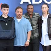 (L/R) British actors Owen Cooper, Stephen Graham, Ashley Walters and Erin Doherty attend Netflix's "Adolescence" ATAS (Academy of Television Arts & Sciences) event at the Television Academy Saban Media Center in North Hollywood, California, May 27, 2025. 