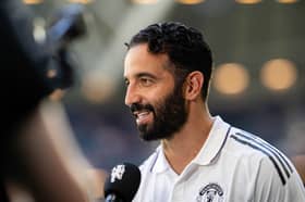 Manager Ruben Amorim of Manchester United gives a pre-match interview ahead of the pre-season friendly match between Manchester United and Leeds United at Strawberry Arena on July 19, 2025 in Solna, Sweden.