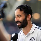 Manager Ruben Amorim of Manchester United gives a pre-match interview ahead of the pre-season friendly match between Manchester United and Leeds United at Strawberry Arena on July 19, 2025 in Solna, Sweden.