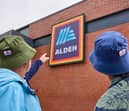 A view of the Aldi store in Prestwich, where the sign outside of the supermarket has been changed to say 'Aldeh'.