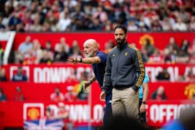 Fiorentina manager Stefano Pioli looks on with Manchester United Head Coach / Manager Ruben Amorim during the pre-season friendly match between Manchester United and ACF Fiorentina at Old Trafford on August 9, 2025 in Manchester, England.