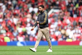 Ruben Amorim, Manager of Manchester United looks on during the pre-season friendly match between Manchester United and ACF Fiorentina at Old Trafford on August 09, 2025 in Manchester, England. 
