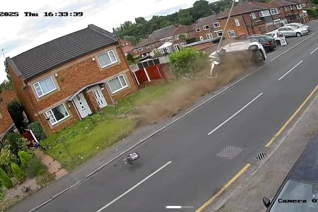 Watch shocking moment driver flips before smashing into lamppost and ...