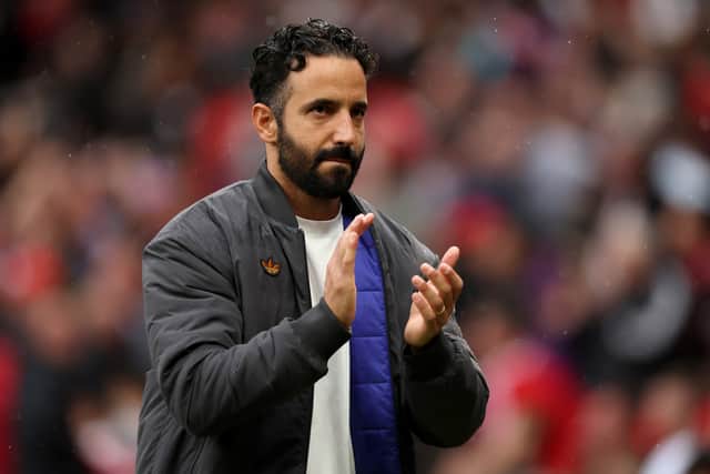 Ruben Amorim, Manager of Manchester United, applauds the fans following the Premier League match between Manchester United and Burnley at Old Trafford on August 30, 2025 in Manchester, England.