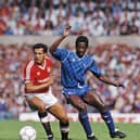 MANCHESTER, UNITED KINGDOM - AUGUST 31:  Remi Moses of Manchester United holds off the challenge of Clive Wilson of Chelsea (r) during a First Divsion match at Old Trafford on August 31, 1987 in Manchester, England.  (Photo by Allsport/Getty Images)