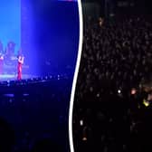 Pictures taken by an anonymous concert-goer show phone torches lighting up different sections of the standing area as Raye performed at the Co-Op Live arena in Manchester.