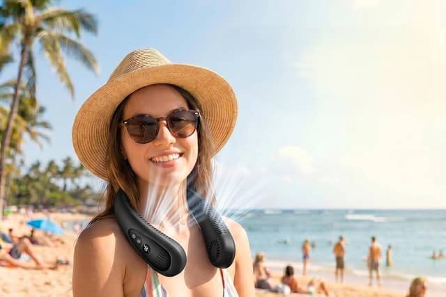 The GAITIR wearable neck air conditioner combines bladeless airflow with built-in cooling plates for portable hands-free cooling.