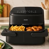 The Philips Dual Basket Airfryer uses a removable divider to create two 3.55-litre cooking zones