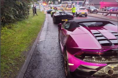 Police seized five Lamborghinis and a Mercedes G-Wagon on Wednesday (2/9) night as they stopped a fleet of supercars using a motorway as a racetrack. 