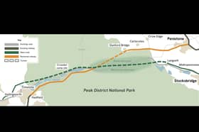Route map for the Trans-Pennine Connect scheme between Manchester and Sheffield